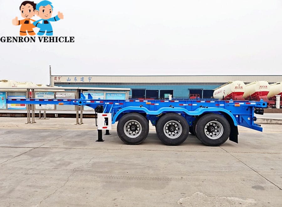 Side view of a three-axle GENRON container chassis
