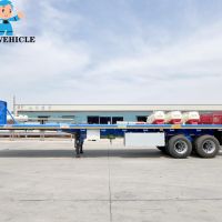 2 axle flatbed semi trailer rear view