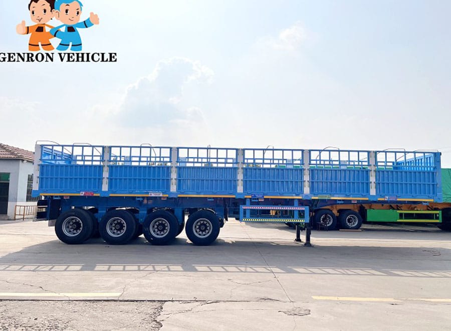 Blue fence semi trailer with four axles and sectional side gates