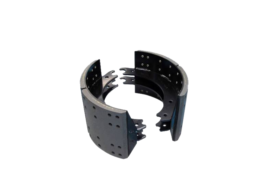 Trailer brake shoe components on a white background